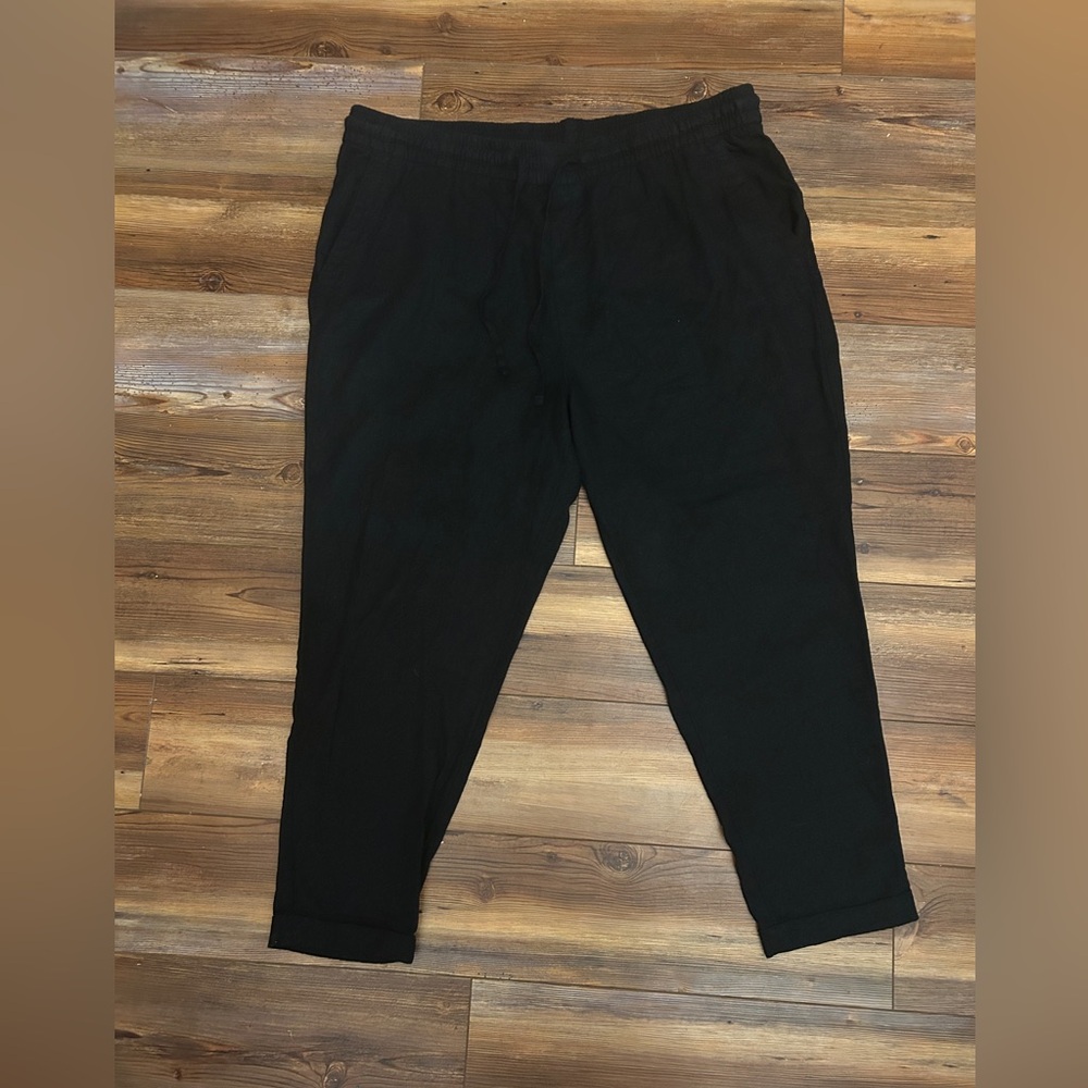 Old Navy Womens Pull On Pants Wide Leg Linen Blend Casual Size XL Black